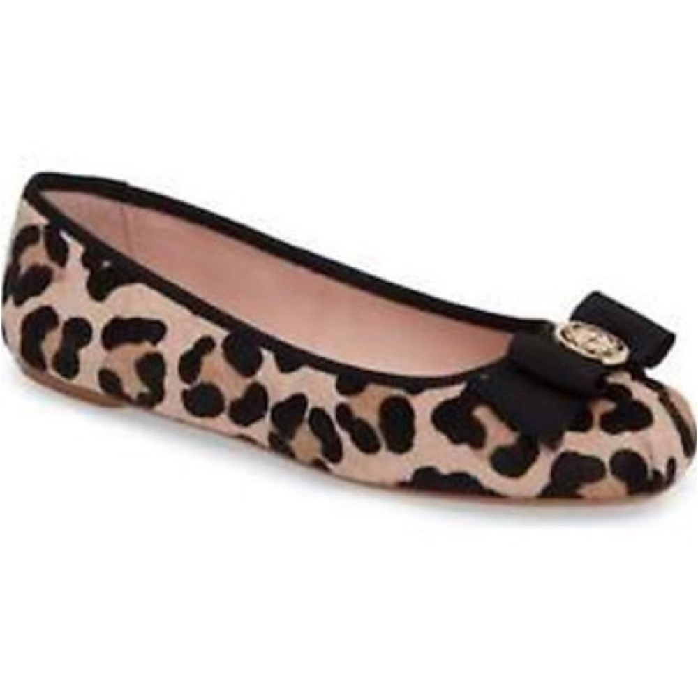 Kate Spade Calf Hair Leopard Print Flats with Black Bow. Size 7M - Picture 1 of 15